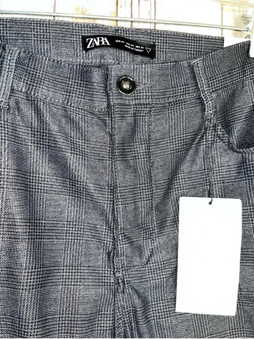 Zara Plaid Skinny Pants NWT Size 34 High Rise Gray Check Career Work Pants - Picture 3 of 6